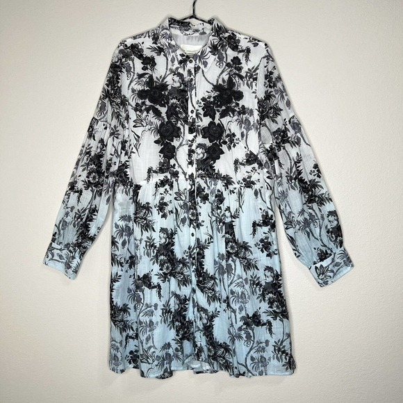 Anthropologie Lavinia White Blue Floral Embroidered Long Sleeve Shirtdress NWT - Picture 6 of 16